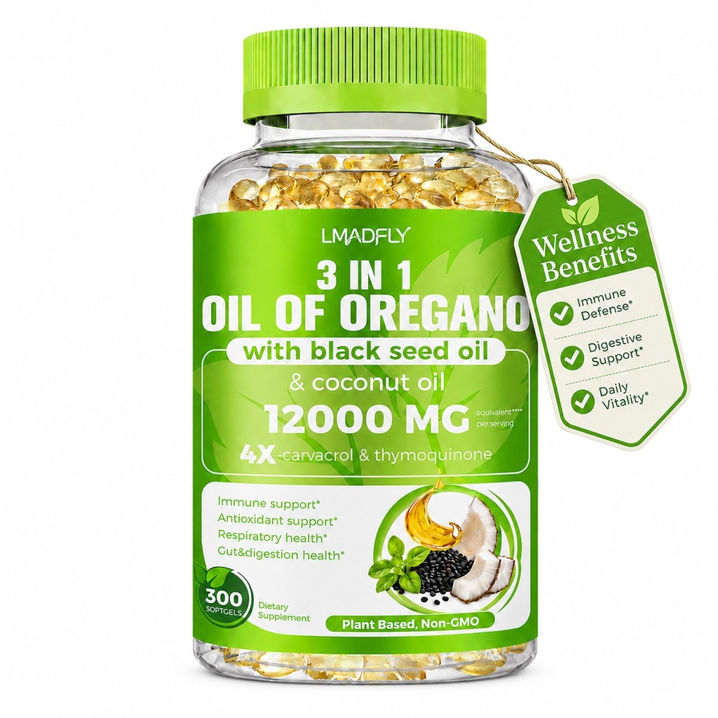 40:1 Oil of Oregano Softgels with Black Seed Oil & Coconut Oil, 300 Count, 3-in-1 Oregano Extract Supplement, Small Easy-to-Swallow Softgels, Non-GMO Herbal Formula for Daily Wellness