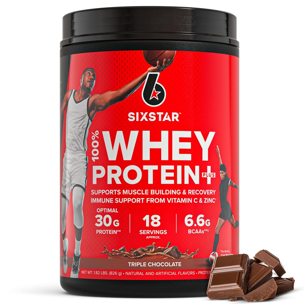 Six Star Whey Protein Powder Whey Protein Plus | Whey Protein Isolate & Peptides | Lean Protein Powder for Muscle Gain | Muscle Builder for Men & Women | Triple Chocolate, 1.82 lbs (826 g)