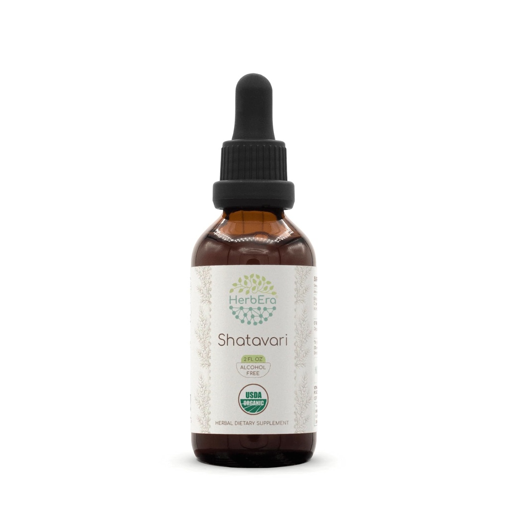 HerbEra Shatavari B60 USDA Organic Tincture | Alcohol-Free Extract, High-Potency Herbal Drops | Certified Organic Shatavari (Asparagus racemosus) Dried Root (2 oz)