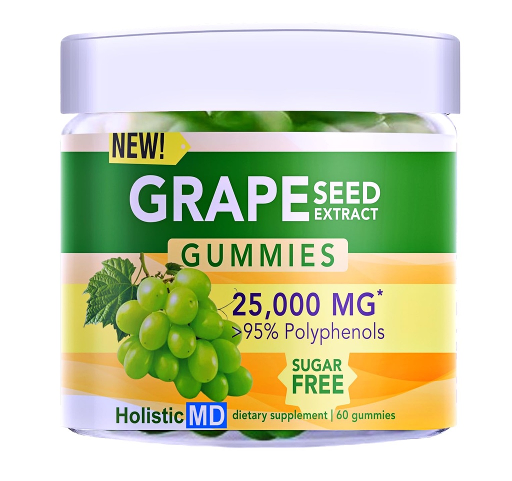 Grape Seed Extract Gummies | Grape Seed Oil 25,000 mg 50x Original | >95% Polyphenols | #1 Grape Seed Gummies in USA | Sugar Free Vegan | Grape Flavor 60 ct