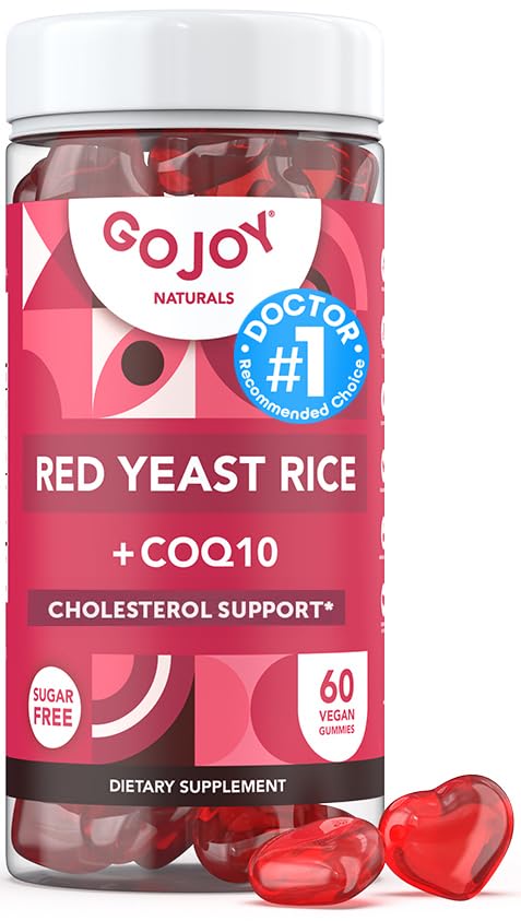GOJOY Naturals Red Yeast Rice with CoQ10 Gummies - Sugar-Free Heart Health Supplement - Red Rice Yeast 1000mg + CoQ10 100mg - Citrinin-Free, Vegan, Non-GMO