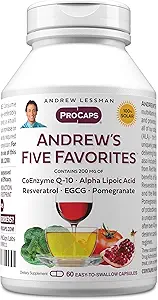 ANDREW LESSMAN Andrew's Five Favorites 60 Capsules - Provides 200mg Each of Coenzyme Q-10, Resveratrol, EGCG, Pomegranate and Alpha Lipoic Acid, Powerful Anti-Oxidant Support, No Additives