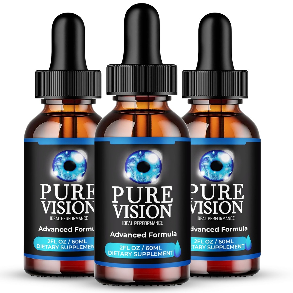 Pure Vision Drops, Official Pure Vision Eye Health Supplement Droppers - Maximum Strength, All Natural Visual Wellness & Crystal Clear View, Premium PureVision Drops Advanced Formula Reviews (3 Pack)