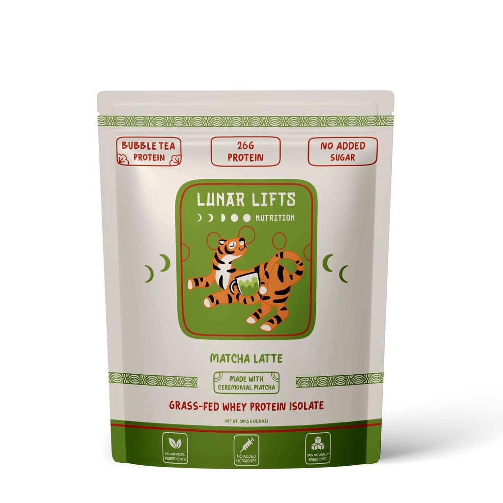 Lunar Lifts Nutrition Matcha Latte - Boba Tea Protein Powder | 26g Whey Protein Isolate Matcha Powder | Ceremonial-Grade Matcha Bubble Tea Protein Powder | No Added Sugar & Artificial Ingredients