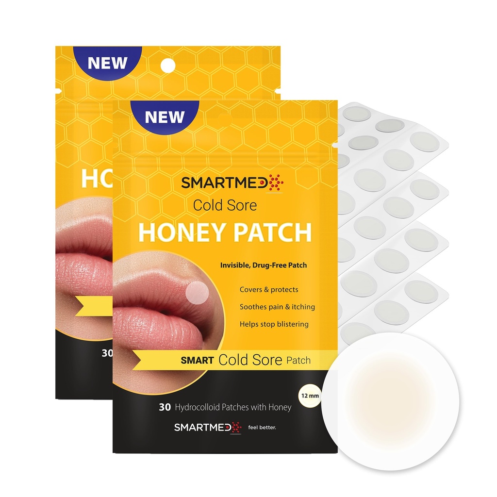 Smart Cold Sore Patch Honey - Fever Blister Treatment - Conceals Protects Soothes & Hides Cold Sores - Invisible Bandages - Helps Soothe Itching Burning (60)