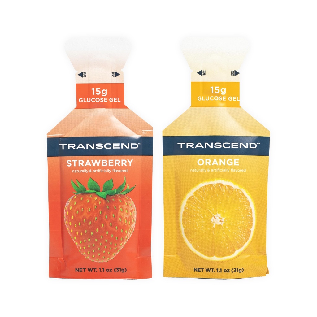 Transcend Foods Strawberry + Orange Gels (1.1 oz, Pack of 100) Fast-Acting Carb Gel Strawberry and Orange Flavor – Caffeine Free, Gluten Free