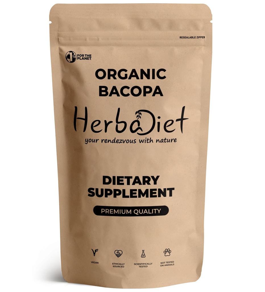 Herbadiet Organic Bacopa Monnieri Powder | with Bacosides |Promotes Clarity, Memory & Attention | Non-GMO, Gluten Free (227 gram / 8 oz)