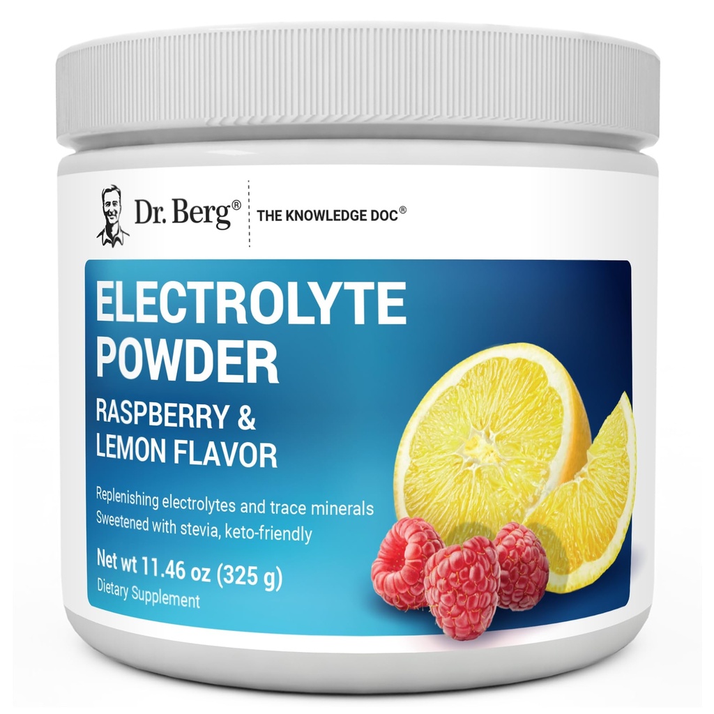 Dr. Berg Zero Sugar Hydration Keto Electrolyte Powder - Enhanced w/ 1000 mg of Potassium & Real Pink Himalayan Salt (NOT Table Salt) - Raspberry & Lemon Flavor Hydration Drink Supplement - 50 Servings