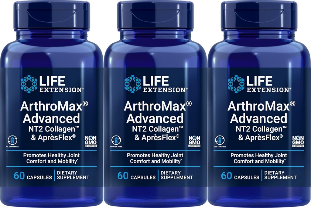 Life Extension ArthroMax Advanced with NT2 Collagen & ApresFlex, 60 Capsules (Pack of 3)