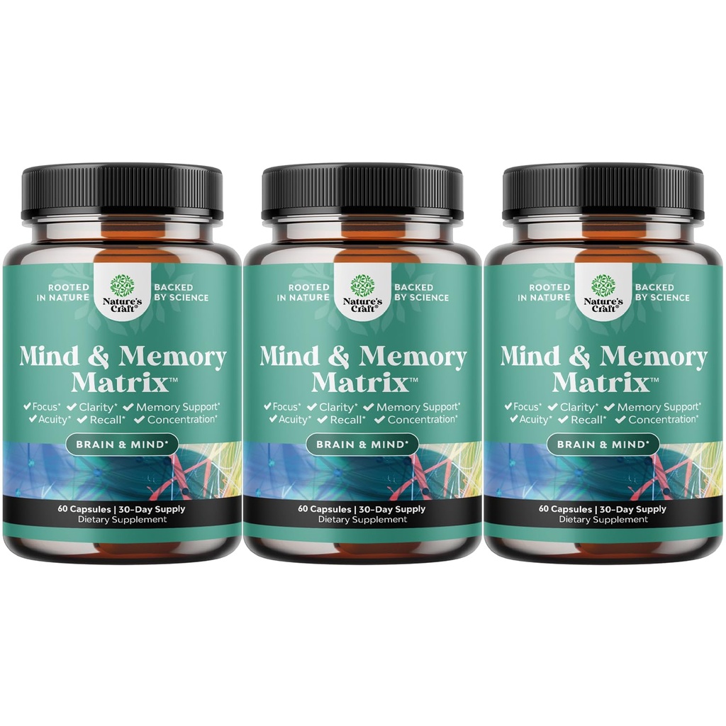 Advanced Brain Supplement for Memory and Focus - Nootropics Brain Support Supplement with Memory and Focus Vitamins for Adults of All Ages - for Brain Fog Clarity Energy and Recall - 3 Pack