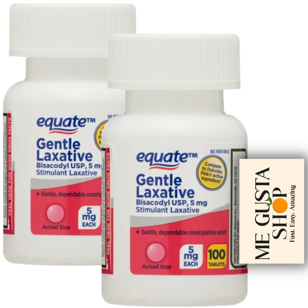 Equate Gentle Laxative Tablets for Constipation, 100 Count, Total Bisacodyl 5 mg Pack of 02 200 Tablets + me Gusta Sticker