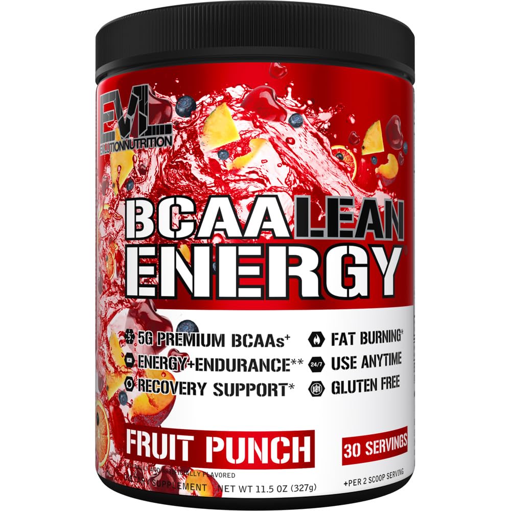 EVL BCAA Lean Energy Powder - Pre Workout Green Tea Fat Burner Support with BCAAs Amino Acids and Clean Energizers - BCAA Powder Post Workout Recovery Drink for Lean Muscle Recovery - Fruit Punch