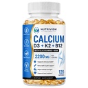 Nutriview Calcio D3 K2 B12 Softgels, 2200mg Calcium Supplement with Vitamin K2, D3, B12, Glucosamine &Chondroitin, Bone, Teeth & Muscle Function Support, Non-GMO, 120 Softgels
