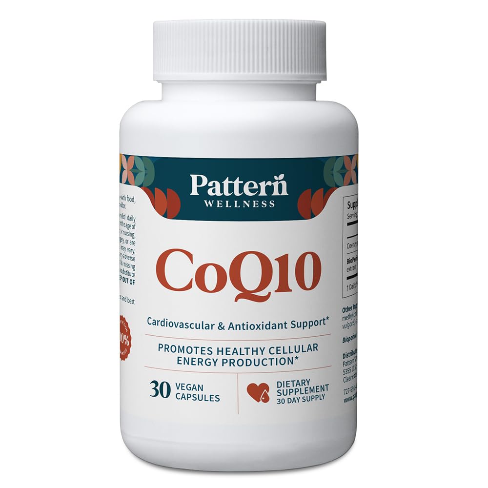Pattern Wellness CoQ10 – 200mg Ubiquinone with BioPerine® Black Pepper Extract – Cellular Energy & Vitality Support – Non-GMO – 30 Vegan Capsules*