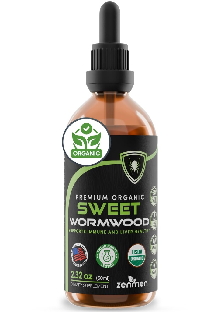 Zenmen Organic Sweet Wormwood Extract (Artemisia Annua) – Digestive & Immune Support, Antioxidant – 2.32 fl oz Liquid Drops, Vegan, Made in USA