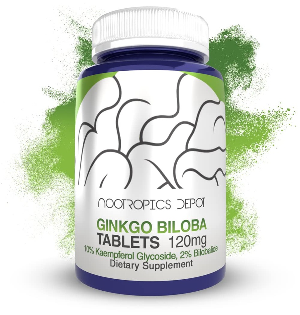 Nootropics Depot Ginkgo Biloba Extract Tablets | 120mg | 365 Count | Minimum 10% Kaempferol Glycoside + 2% Bilobalide | May Help Promote Cognitive & Cardiovascular Function