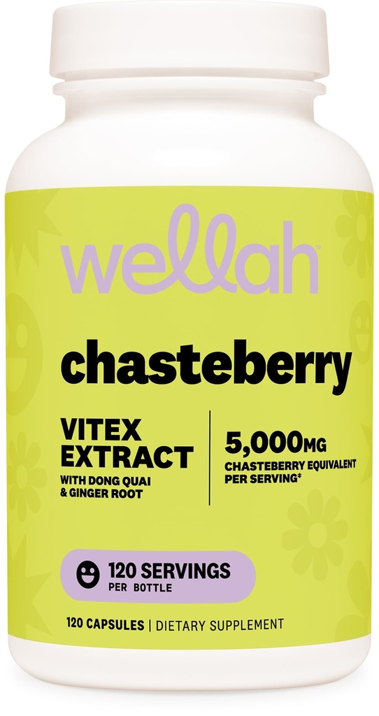 Wellah Chasteberry for Women 120 Capsules for 120 Servings Per Bottle - Vitex Extract with Dong Quai & Ginger Root