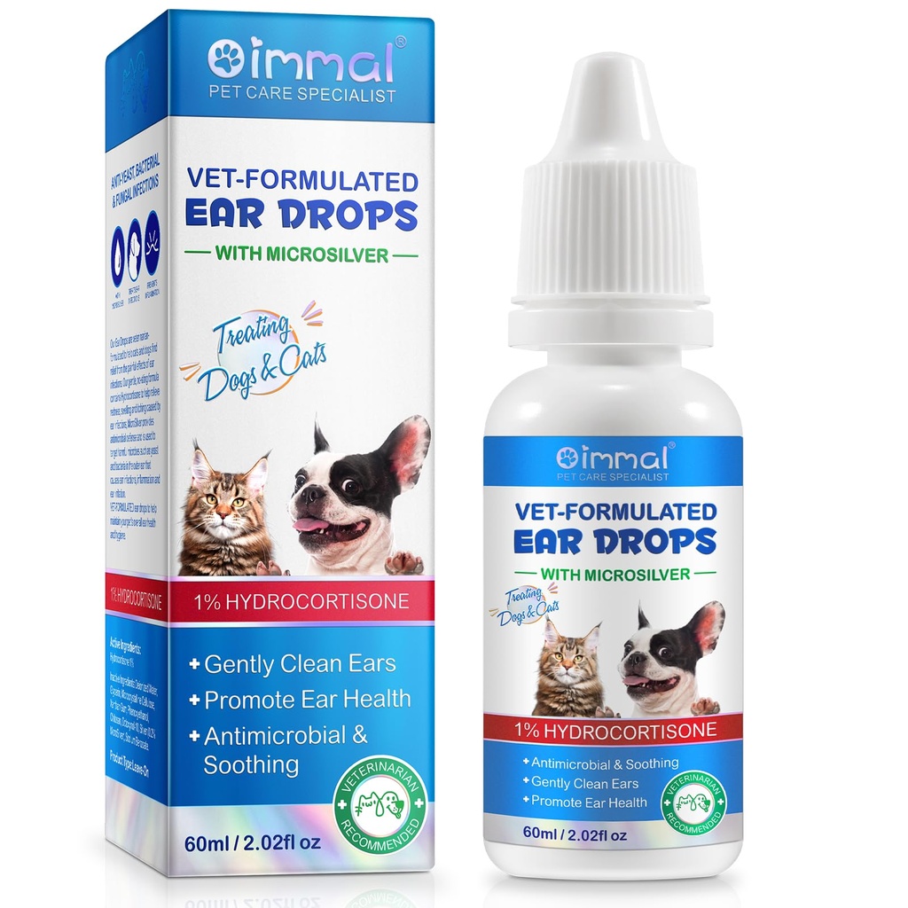 Cats & Dog Ear Infection Treatment Drops, with 1% Hydrocortisone for Dog & Cats Yeast Infection, Itchy Ear Relief, Pet Ear Care Supplies for Dogs & Cats - 2fl oz