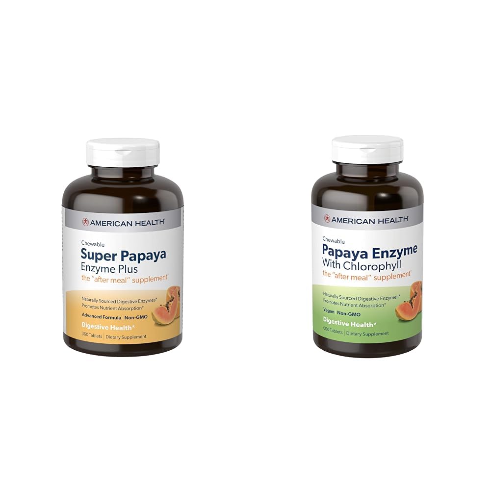 American Health 360 Count Super Papaya Enzyme Tablets & 600 Count Papaya Enzyme with Chlorophyll Chewable Tablets Bundle