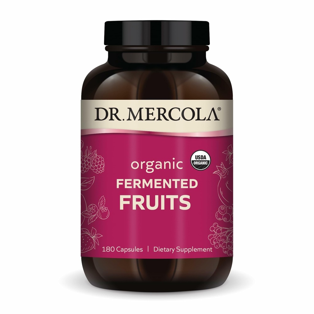 Dr. Mercola Organic Fermented Fruits - Antioxidant Support - Whole Food Berry & Fruit Blend - Zero Sugar - Non-GMO - Gluten-Free - 180 Capsules