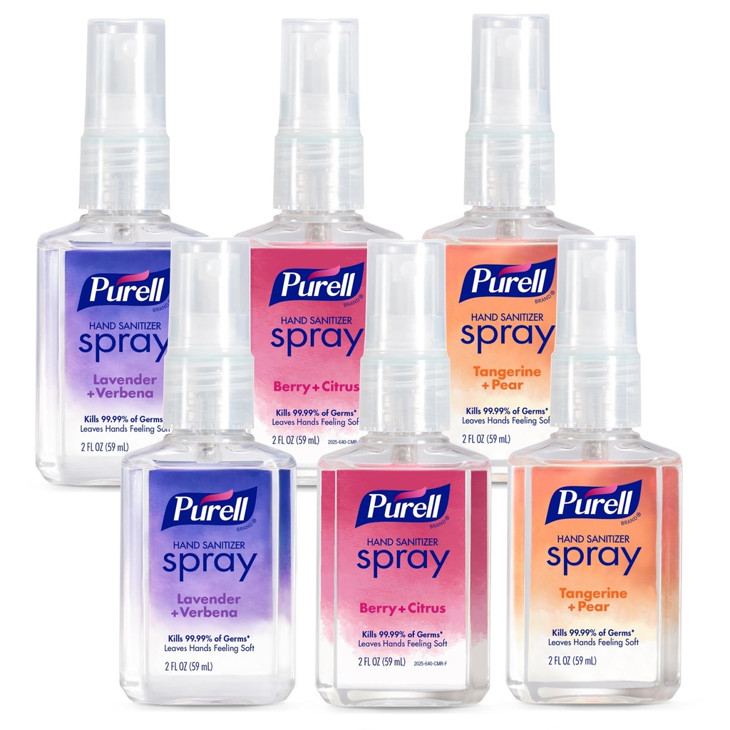 PURELL Hand Sanitizer Spray, Infused with Essential Oils, Scented Variety Pack, 2 fl oz Travel-Size Bottle (Pack of 6) - 2026-04-ECMP