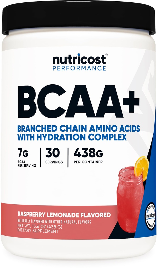 Nutricost BCAA + Hydration Powder (Raspberry Lemonade) 30 Servings - Branched Chain Amino Acids with Hydration Complex - Gluten-Free, Non-GMO