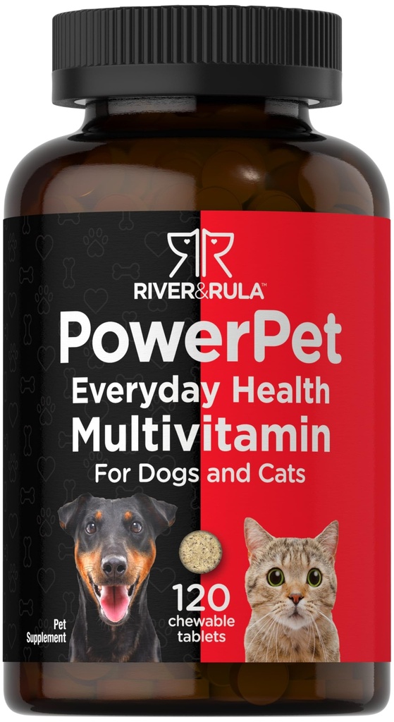 Horbäach Multivitamin for Dogs and Cats | 120 Chewable Tablets | Pet Health Support Supplement | Non-GMO & Gluten Free | by River & RULA