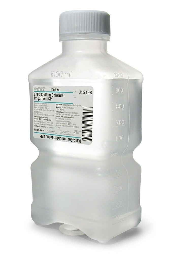 Normal Saline 1000ml 0.9% Sodium Chloride USP for Irrigation - Pack of 2