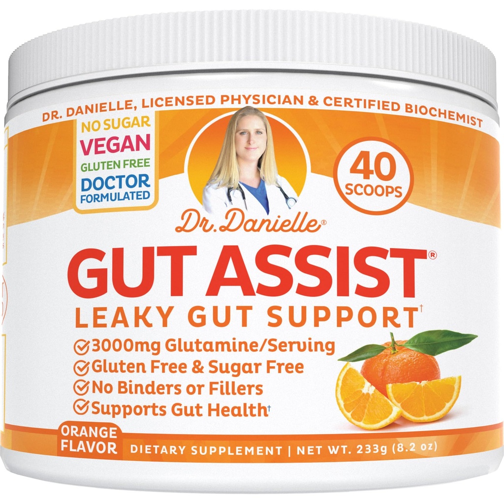 Gut Assist Leaky Gut Support Powder (Orange Flavor) | 40-Servings with L-Glutamine, Arabinogalactan, Licorice Extract, and More! Doctor Crafted Botanical Formula by Dr. Danielle