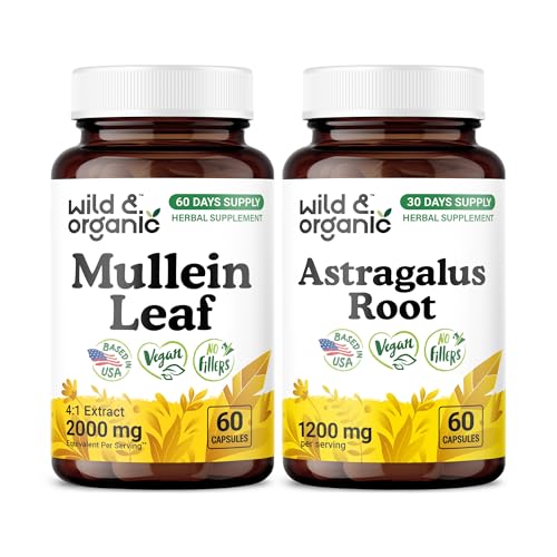 Wild & Organic Mullein Leaf 60 Capsules & Astragalus Root 60 Capsules