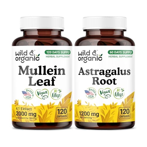 Wild & Organic Mullein Leaf 120 Capsules & Astragalus Root 120 Capsules
