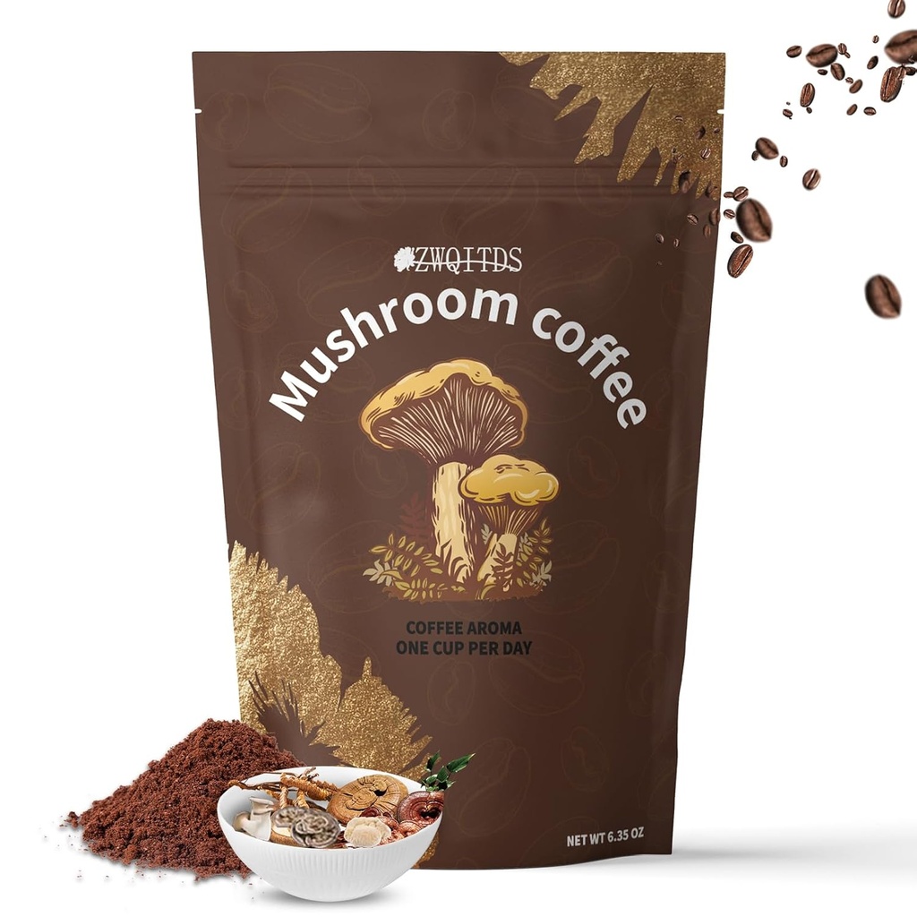 Mushroom Coffee, Instant Coffee | with Cordyceps, Reishi, Shiitake, Turkey Tail, Lion's Mane for Energy, Focus, Positive Mood & Immune Support | 1 tbsp (6 g) Available 30 Times