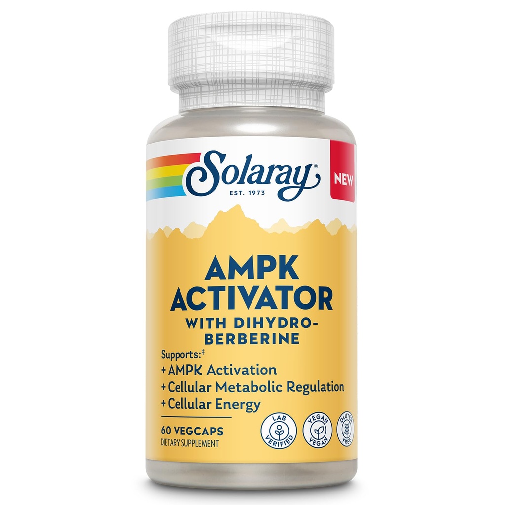 SOLARAY AMPK Activator Plus Dihydroberberine - Clinically Backed Ingredient - Advanced Berberine Supplement - Cellular Energy and Cellular Metabolism Support - 60-Day Guarantee - 60 VegCaps