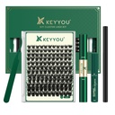 DIY Lash Extension Kit KEYYOU 144pcs Lash Clusters Eyelash Extension Kit with Mascara Brush Bond and Seal Lash Glue Remover Lash Applicators Lash Brush for DIY Lash Extensions (Y24 KIT)
