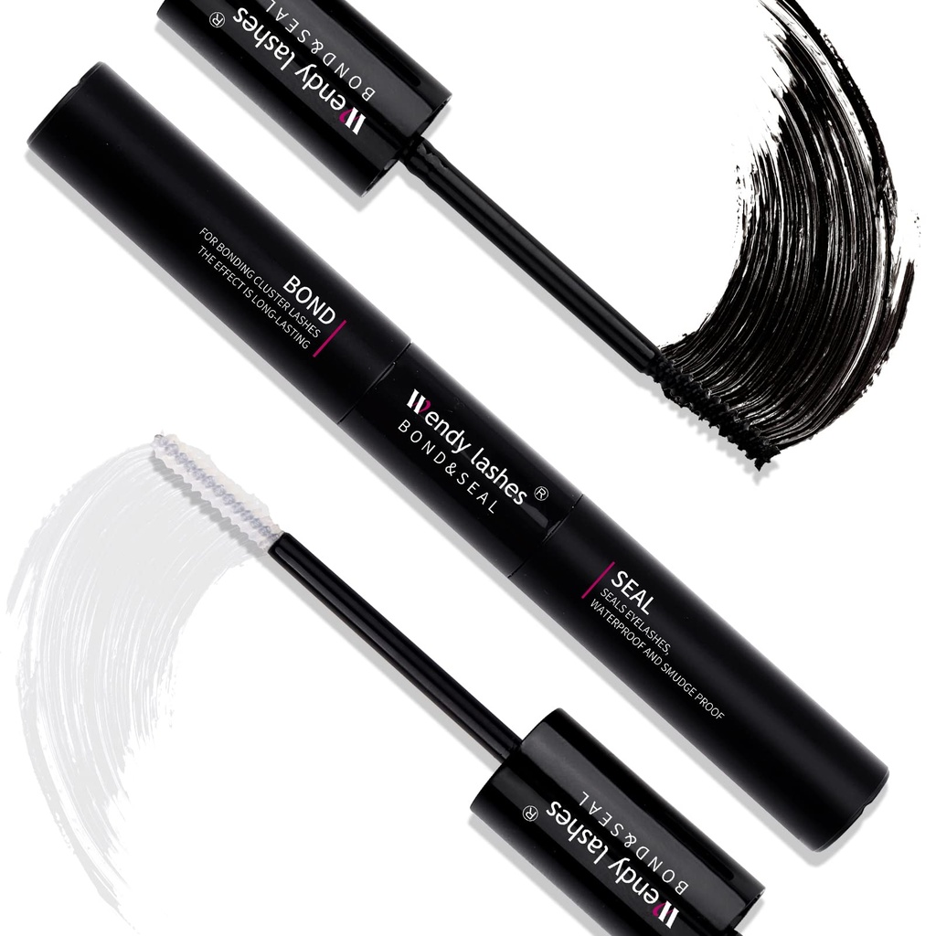 Lash Bond and Seal for Eyelash Cluster: Wendy, Using at Home, 2 in 1 Glue, DIY, Strong & Flexible Hold, 5ml Black Bond, 5ml Clear Seal