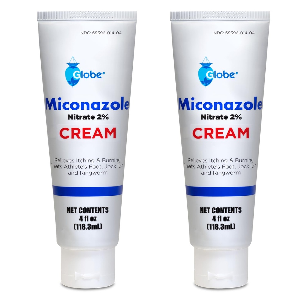 Globe (2 Pack Miconazole Nitrate 2% Cream (4 oz) Cures Most Athletes Foot, Jock Itch, Ringworm and More.