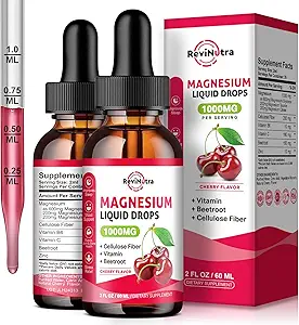 2 Pack Magnesium Glycinate Liquid Drops, 1000mg of Magnesium Glycinate, Taurate & Citrate Liquid Drops for Bone, Sleep, Calm, Muscle, Energy & Relaxation, High Absorption, Sugar-Free Cherry Flavor