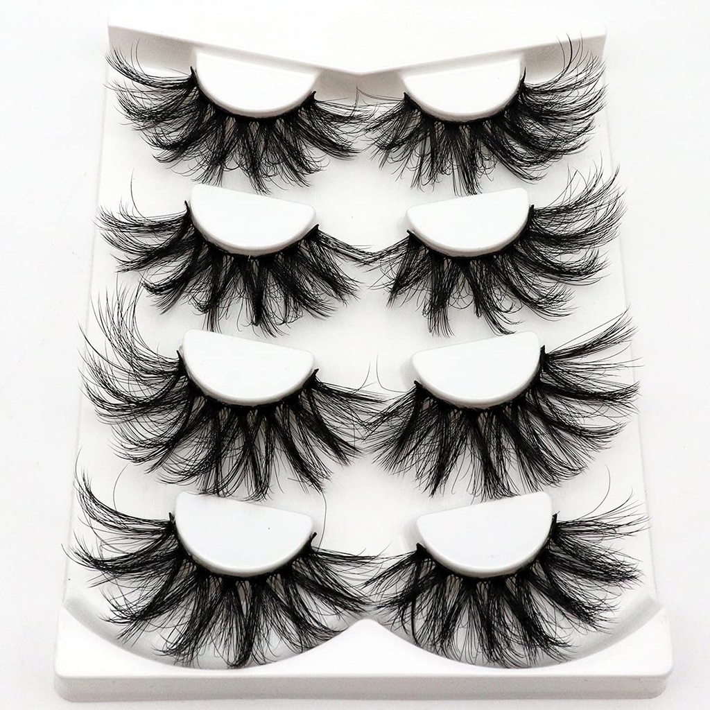 Losha 25mm Lashes Big Fluffy False Eyelashes 3D Dramatic Long Volume Faux Mink Lashes Pack 4 Pairs