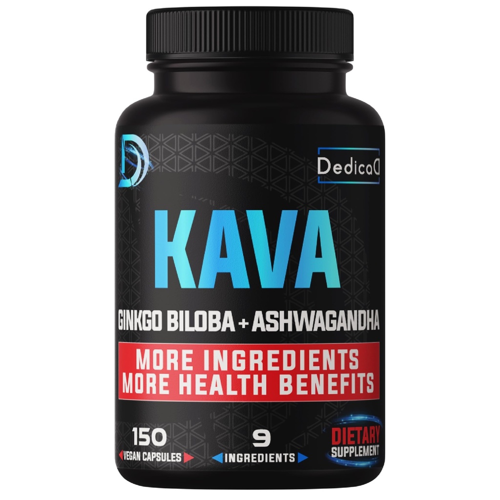 DEDICAD 9in1 Kava Kava Capsules 5-Month Supply 15:1 Extract for Sleep, Mind & Immune Support - 9 Natural Herbs Includes Ginkgo, Ashwagandha, Graviola, Valerian & More - 150 Vegan Capsules