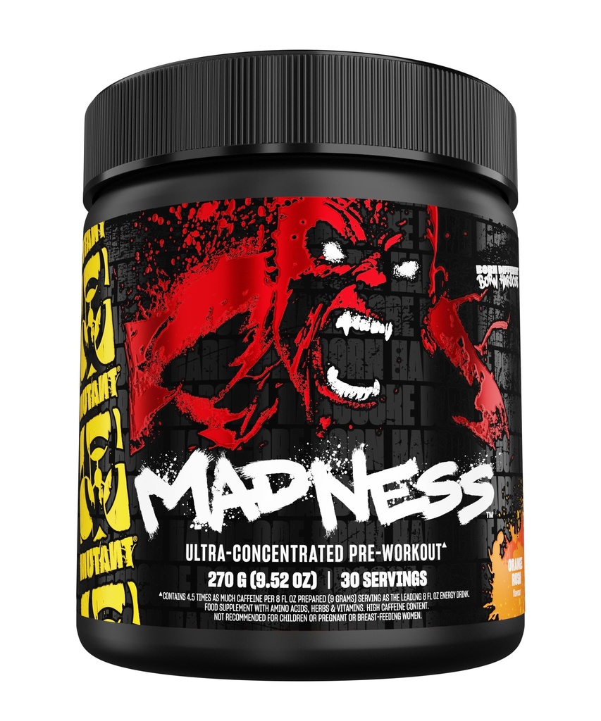 Mutant Madness | Pre Workout Powder Supplement Performance and Pump Blend Includes L-Citrulline, Beta-Alanine, Taurine, L-Tyrosine | 30 Serving |Orange Rush