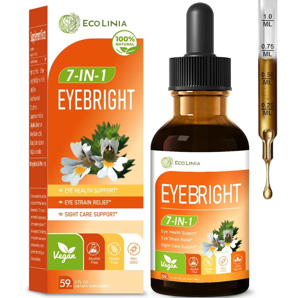Eye Health Drop w/Eyebright Herb (Euphrasia Officinalis) for Vision & Eye Support, All in 1 Formula w/Lutein Zeaxanthin & Blueberry Extract - Taken Orally Liquid Tincture. 2 oz