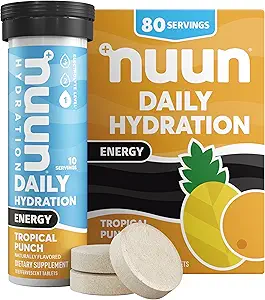 Nuun Energy Electrolyte Tablets with Ginseng, Caffeine from Green Tea Extract, Vitamin B12, B6, B5, Magnesium & 4 Other Electrolytes, Gluten Free & Vegan, Ginger Lime Zing, 8 Pack (80 Servings Total)