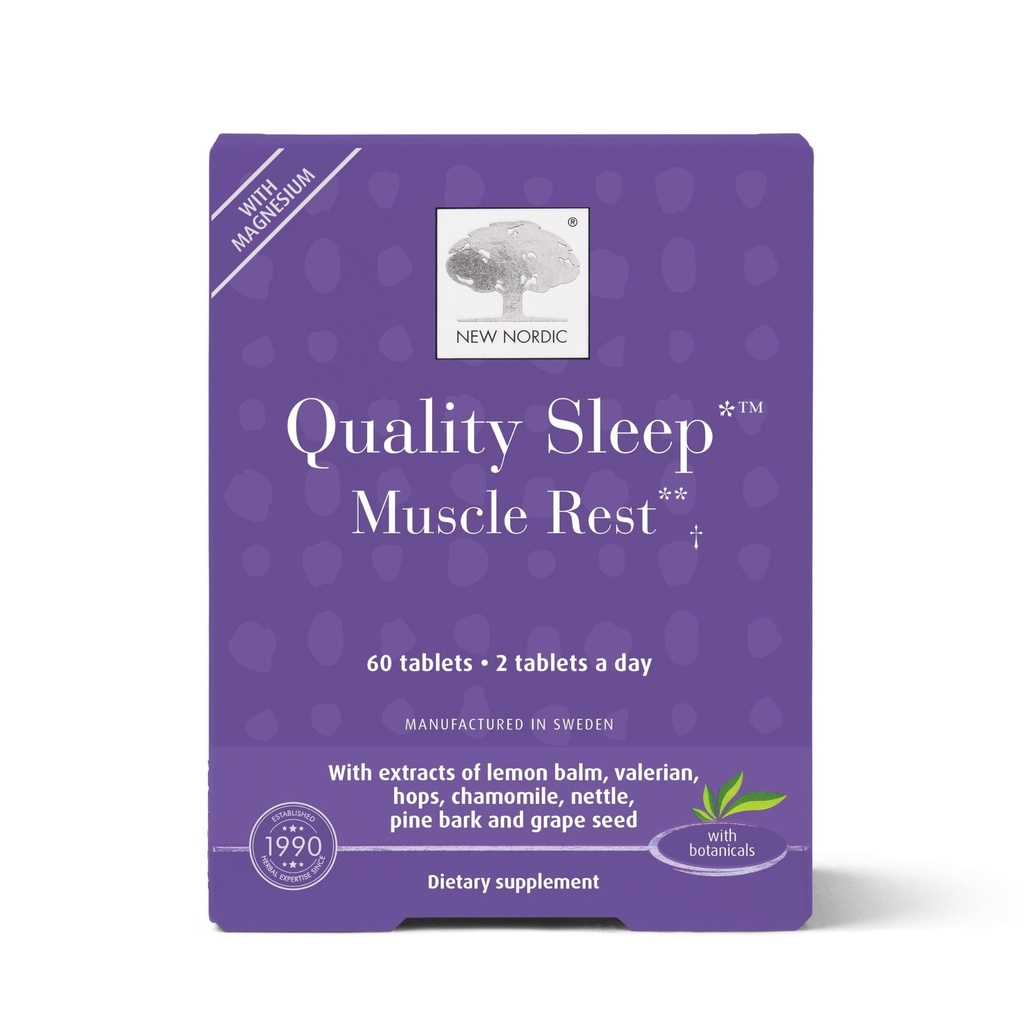 NEW NORDIC Quality Sleep Muscle Rest, 60 Coated Tablets 30-Day Supply - Made with Magnesium Malate - Promotes Muscle and Vascular Function - Vegan and Gluten Free