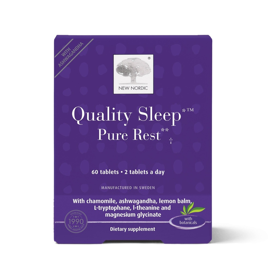 NEW NORDIC Quality Sleep Pure Rest, 60 Coated Tablets 30-Day Supply - Made with Ashwagandha - Promotes Sleep -Relieve Restlessness - Vegan and Gluten Free