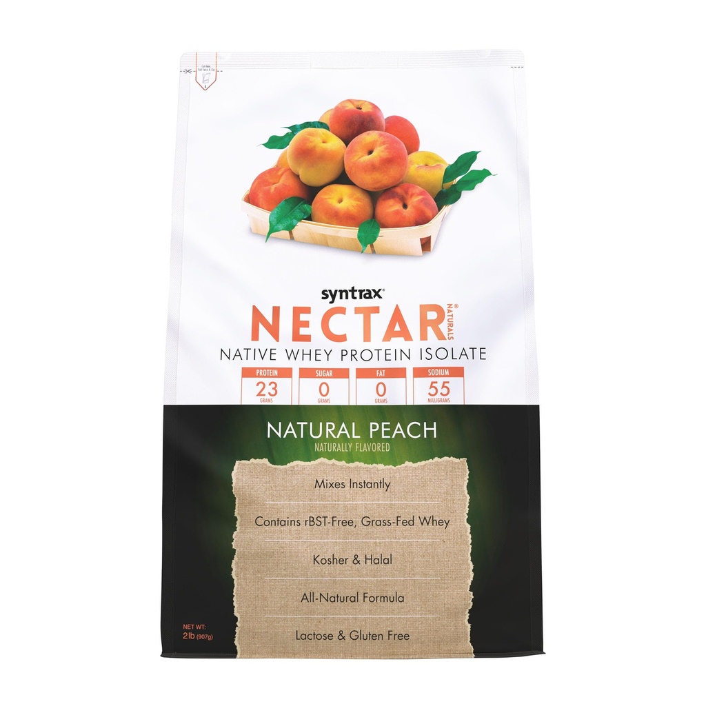 Syntrax Nectar Naturals, All Natural Whey Protein Isolate, Smooth & Juicy, Natural Peach, 2 lbs.