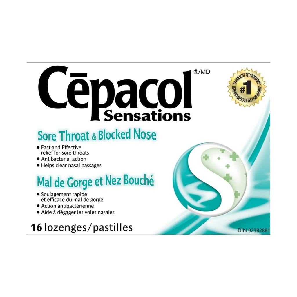 Cepacol Sensations, Fast and Effective Relief for Sore Throats, Blocked Nose, 16 Count