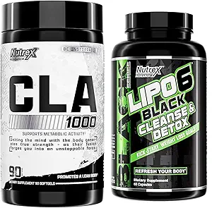 Nutrex Research CLA, 90 Soft Gels - 1000mg Conjugated Linoleic Acid - and Lipo-6 Cleanse & Detox for Weight Loss