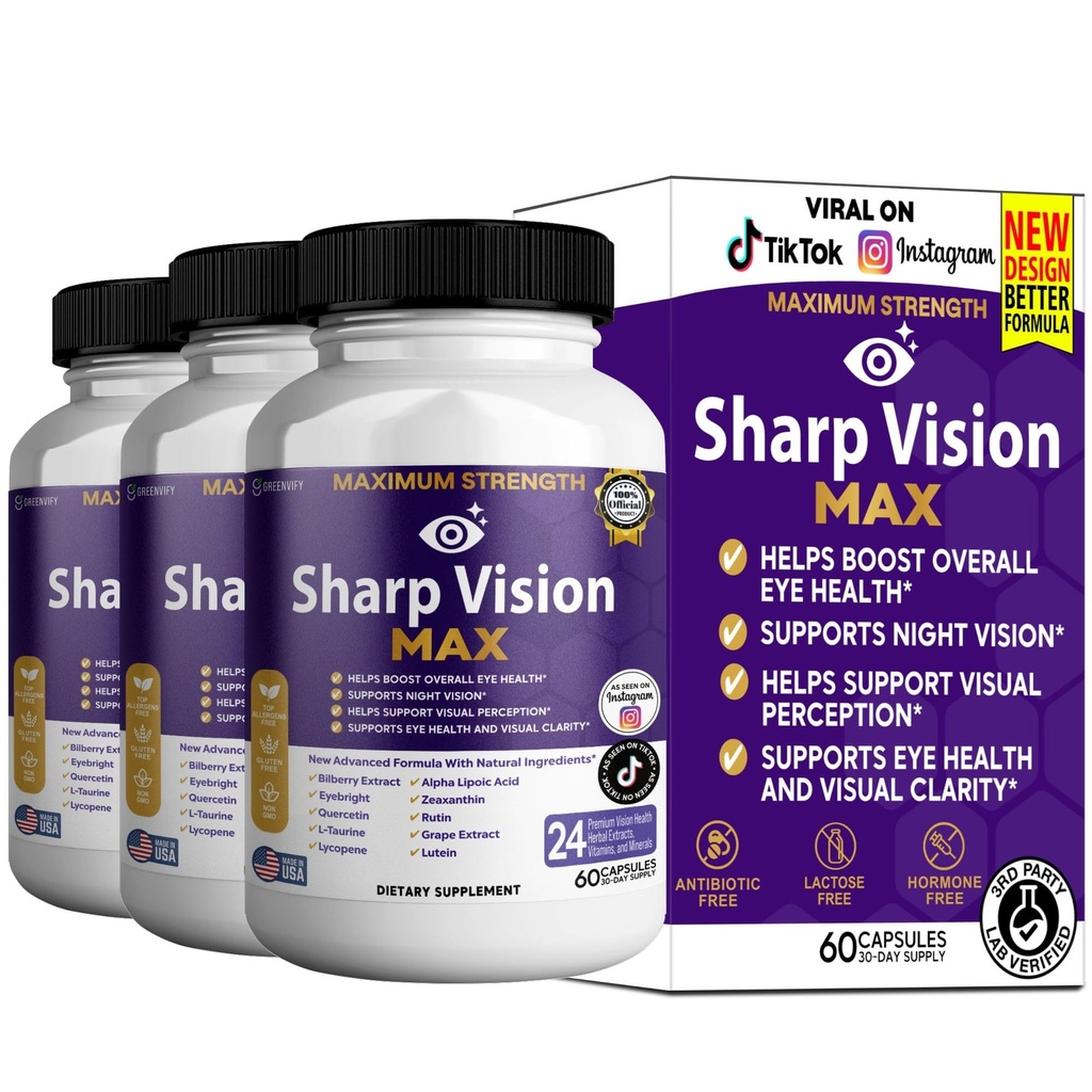 Sharp Vision Max Eye Health Supplement, 60 Veggie Capsules, 24 Premium Herbal Extracts, 30 Day Supply (3)