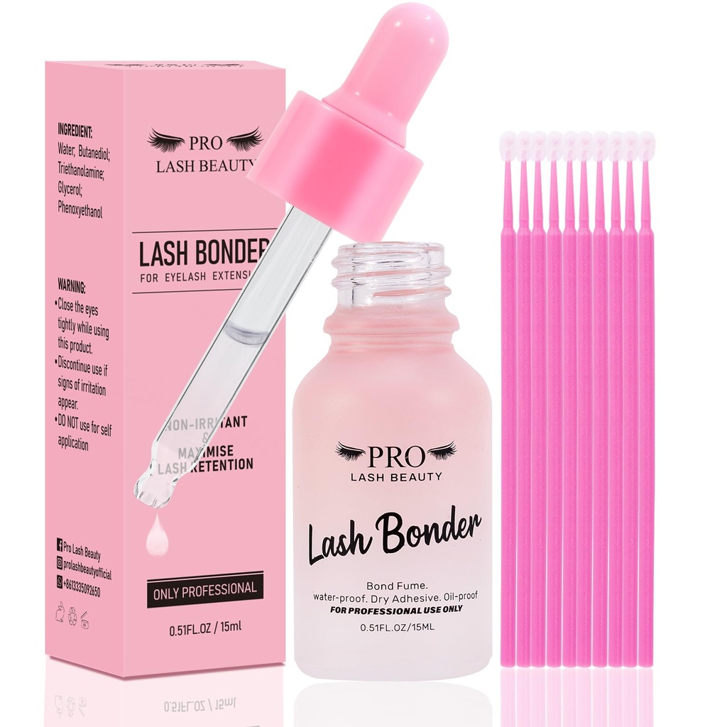 PRO Lash Bonder for Eyelash Extensions Super Bonder Glue Accelerator with 10Pcs Cotton Swab Lash Extension Sealant Longer Retention Waterproof Oil-Proof Special Dropper Design for Dose Control 15ml
