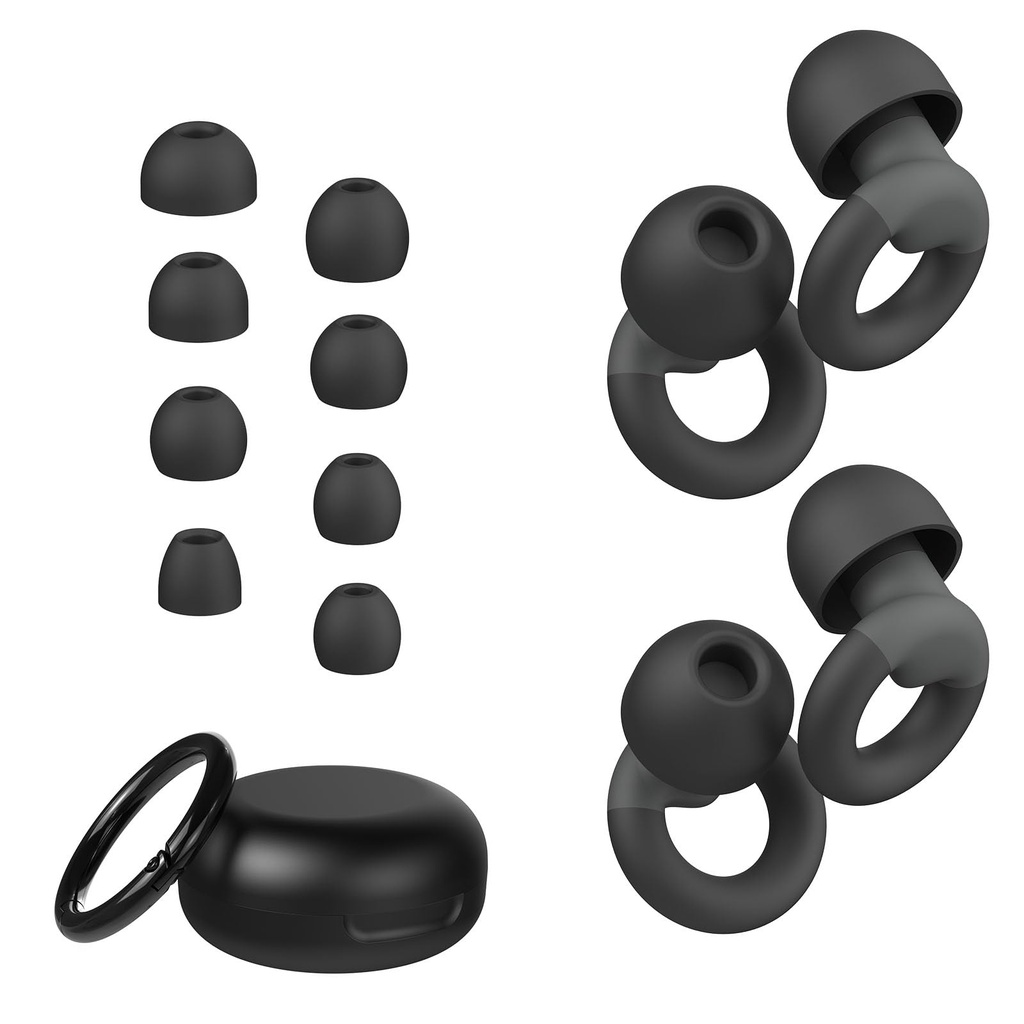 JUSTRVN Ear Plugs for Sleeping, 2 Pairs of Reusable Earplugs for Noise Reduction 25dB-30dB with 8 Ear Tips, Soft Hearing Protection Ear Plugs for Concert,Noise Sensitivity, Study & Work, Black